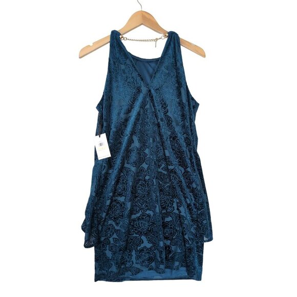 Kensie Shift Dress Womens 4 Teal Velvet Burnout Sleeveless Gold Strap Party Date - Picture 4 of 12